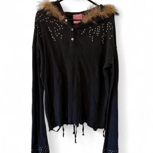 Black Fur Hoodie with Fairy Design